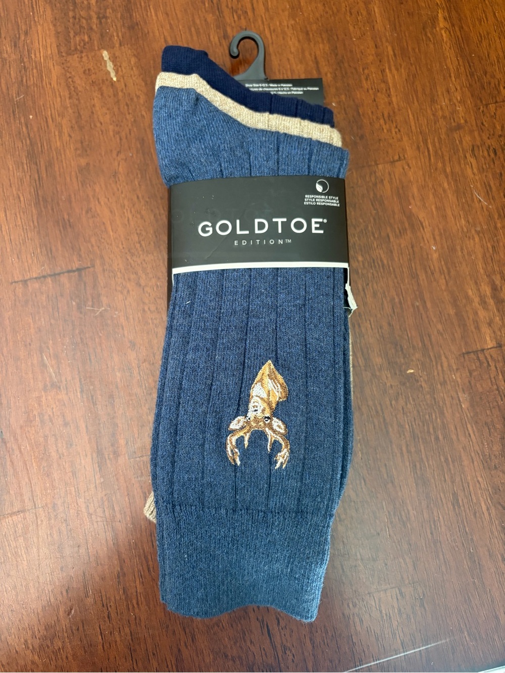 Gold Toe Men’s Navy Blue Dress Socks with Embroidered Squid